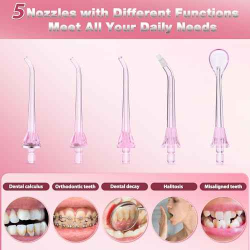 TOVENDOR Electric Water Flosser, Cordless Rechargeable Dental Oral Irrigator IPX7 Waterproof 300ML Travel Water Teeth Cleaner with 5 Tips for Braces Care Teeth Gums Cleaning, Home Office Daily Use
