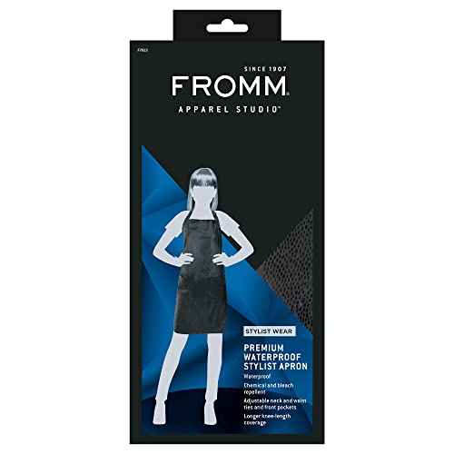 Fromm Apparel Studio Hair Stylist Apron in Black Embossed Pattern for Hair Salons, Barbers, Cosmetology Supplies - Waterproof, Chemical and Bleach Proof, Adjustable, Knee-Length Coverage, 25" x 34"