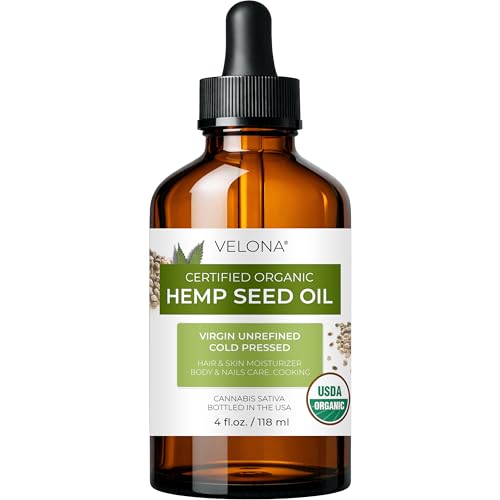 velona Hemp Seed Oil USDA Certified Organic - 4 Fl Oz | 100% Pure and Natural Carrier Oil | Unrefined, Cold Pressed | Hair, Body, Face & Skin Care