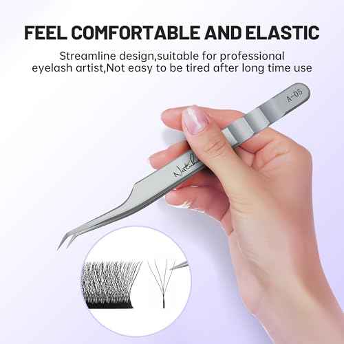 High Precision Lash Tweezers for Individual and Volume Eyelash Extensions Premium Stainless Steel Curved Fiber Tip Professional Isolation Tweezer