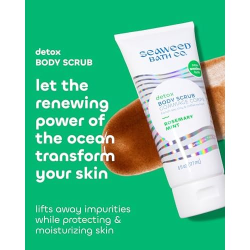 Seaweed Bath Co. Detox Body Scrub - Rosemary Mint - Exfoliating Skin Scrub Removes Dead Skin & Impurities - With French Sea Clay, Coffee Bean Extract - Vegan, Paraben & Sulfate Free - 6 oz