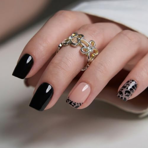 CurvLife Short Square Leopard Print Press-On Nails - Fall Soft Gel Fake Nails