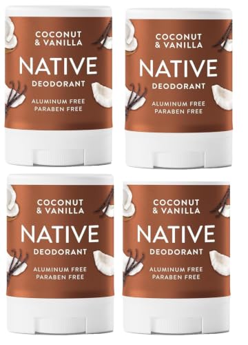 Native Deodorant Coconut & Vanilla Travel Size 0.5oz Pack of 4 - Aluminum-Free, Vegan & Cruelty-Free for Men & Women