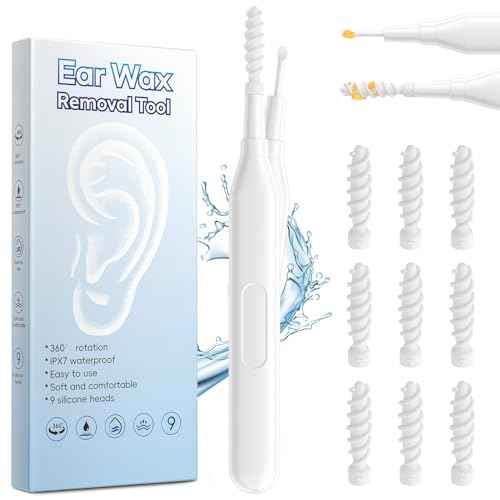 2025 Ear Wax Removal Tool, Multifunctional Spiral Ear Cleaner, Q Grips Earwax Cleaning Tool with 9 Replacement Tips, Washable Ear Wax Removal Kit for Deep Cleaning Ear Picks