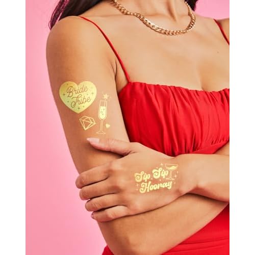 xo, Fetti Gold Bachelorette Tattoos, 54 pcs | Bach Party Favors, Bride Tribe Temporary Tats, Metallic Bridal Party Accessory, Bridesmaid Gift