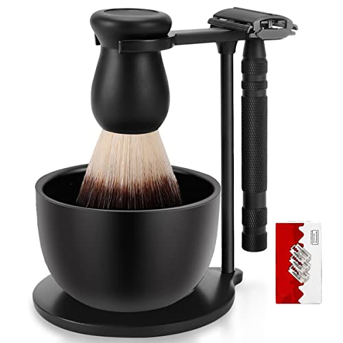 Amazing Razor Shaving Kit - Black Men's Shaving & Grooming Set - Safety Razor, Brush, Stand, Soap Bowl, Stainless Blades