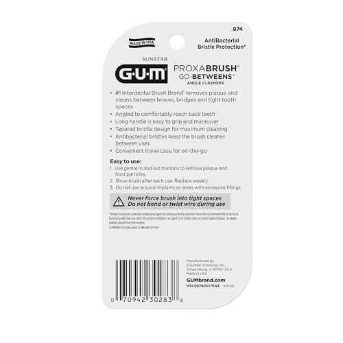 GUM Proxabrush Go-Betweens - Angled- Interdental Brushes - Soft Bristled Dental Picks for Plaque Removal Health - Safe for Braces & Dental Devices, 4 Count (Pack of 4)