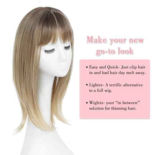 Megito 18inch Hair Topper with Bangs Synthetic 6.5"X6.5" Big Base Cover Clip in Hairpieces for Women with Thinning Hair Add Volume Daily Use(Brown Blonde with Dark Root)