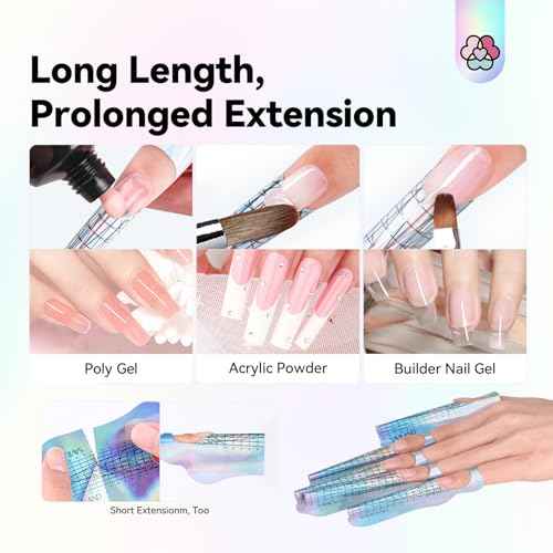 Saviland Long Length Reusable Nail Forms: Super Sticky Duable Poly Gel Nail Forms Sturdy Nail Extension Forms Paper Nail Forms Self-adhesive Nail Model Stencils for Acrylic Nails Builder Nail Gel