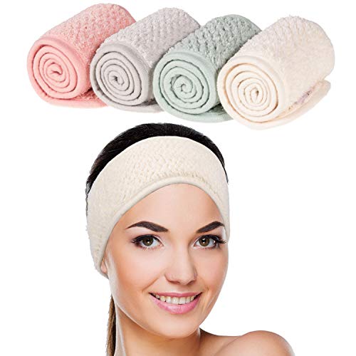 Whaline 4 Pack Adjustable Spa Facial Headbands - Soft Towel Makeup Hair Wrap