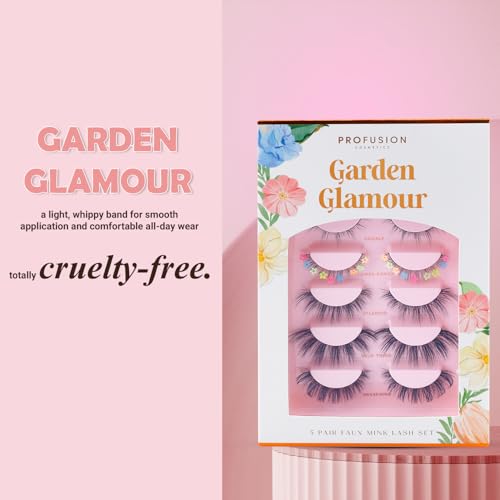 Profusion Cosmetics Petal Perfect Garden Glamour 5 Pair Faux Mink Lash Set, Featuring 5 Lash Styles, Wispy Eyelashes to Achieve Eye Catching Look