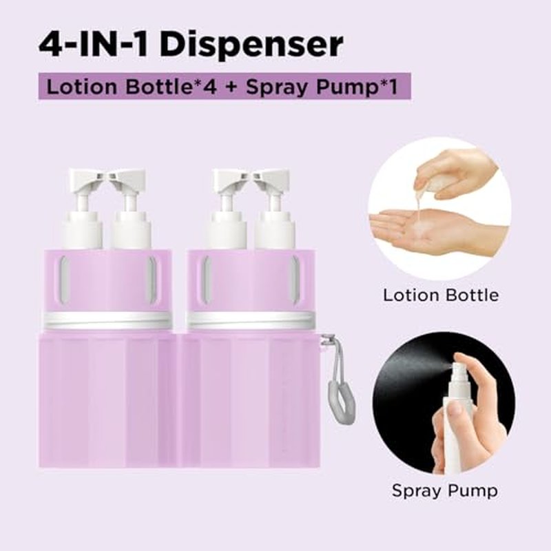 4-in-1 Travel Toiletry Dispenser Set with Suction Cup, TSA Approved