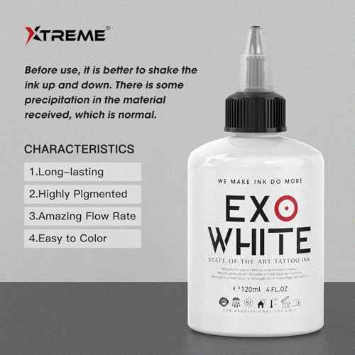 Xtreme EXO White Tattoo Ink 4OZ / 120ML High Pigment Load for Intense Coverage, Brilliant Highlights, Vegan, for Tattooists