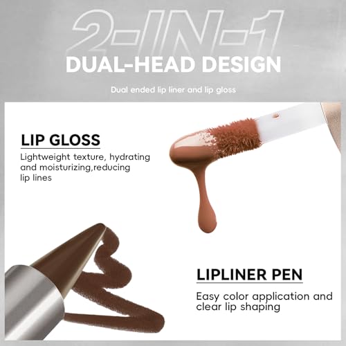 HOSAILY 2-in-1 Lip Liner and Gloss Set - Dark Brown Moisturizing Combo