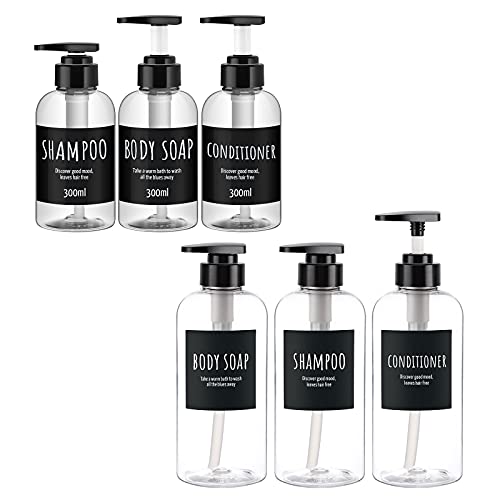 6 Pack Shampoo and Conditioner Bottles, Segbeauty 16.9oz & 10.1oz Refillable Shampoo Bottle for Shower, Shower Bottles Refillable, Large Empty Plastic Bathroom Soap Lotion Shampoo Dispenser Clear