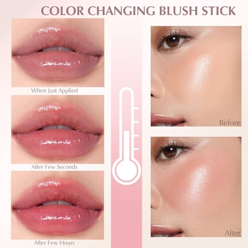 Blush Stick - Clear Orange Blush for Cheeks Color Changing to Pink Hydrating Multi-Use for Eyes Lipstick Tinted Waterproof Lightweight Buildable Cream Face Blusher Daily Makeup