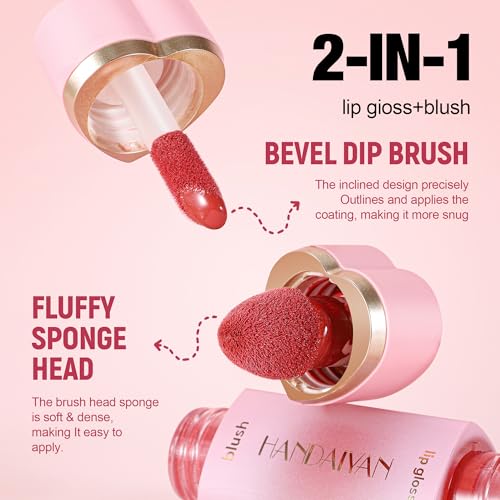 Double-headed Mousse Liquid Blush, Liquid Blush Beauty Wand with Sponge Tip Easy to Apply for a Natural Radiant Look, Matte Silky Texture, Long-Lasting