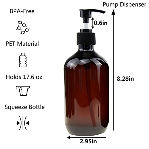 500ml Amber Pump Bottle Dispenser, 3-Pack with Labels