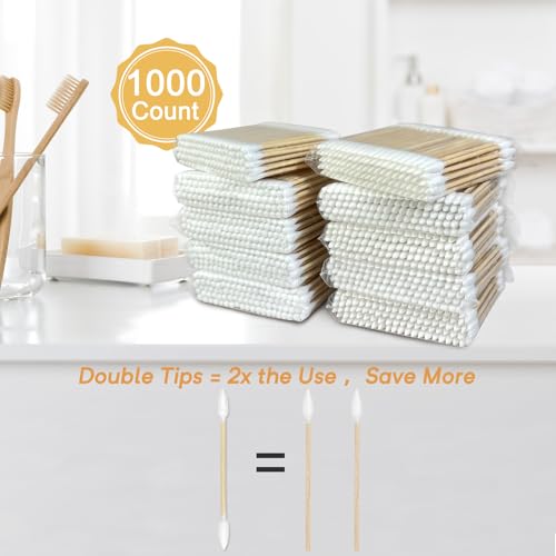 Meanhoo Bamboo Cotton Swabs 1000 Count with 500 Round & 500 Pointed Tips in Storage Box