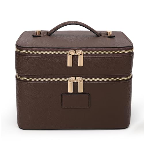 Large Makeup Bag Duo Vanity Case for Women Leather Makeup Case Travel Toiletry Bag Portable Double Layer Cosmetic Bag