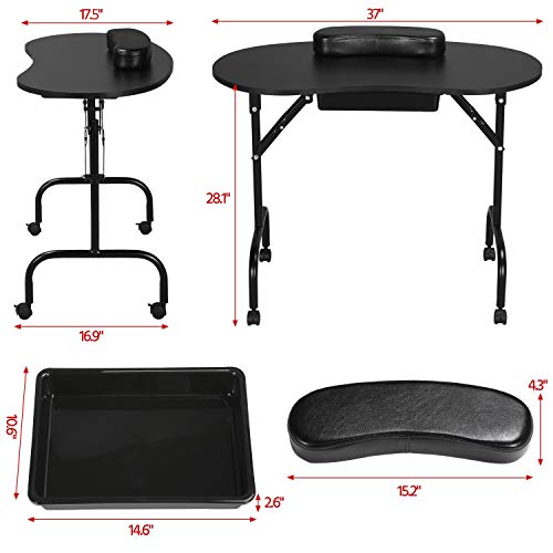 Yaheetech 37-inch Portable Manicure Table Foldable Nail Desk