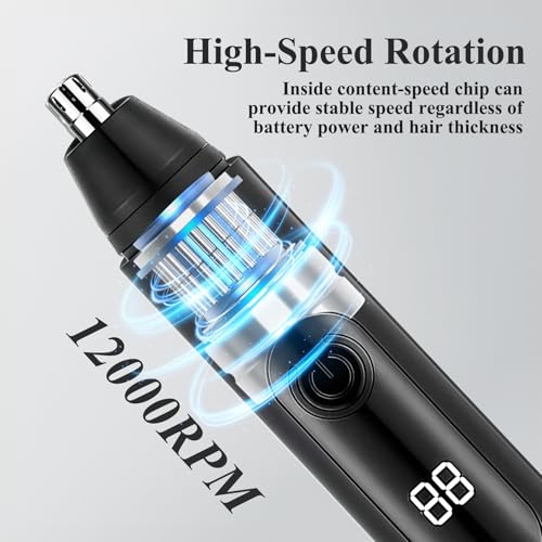Nose Hair Trimmer for Mens and Women- 2025 Professional Painless Eyebrow & Facial Hair Trimmer for Men Women, Battery-Operated Trimmer with IPX7 Waterproof, Dual Edge Blades for Easy Cleansing Black