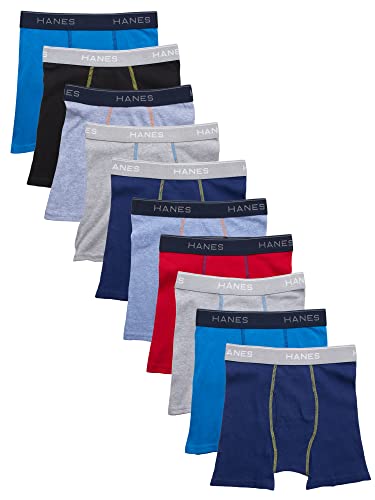 Hanes Boys' and Toddler Underwear, Comfort Flex and ComfortSoft Boxer Briefs, Multiple Packs Available, Grey/Blue/Black/Red-10, Small