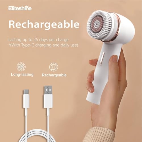 1 White Electric Facial Cleansing Brush Plus with 2 Original Replacement Heads Bundle