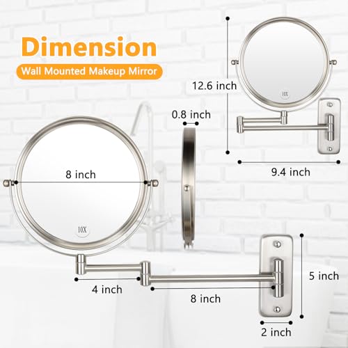 Wall Mounted Makeup Mirror 1X/10X Magnifying 8 Inch