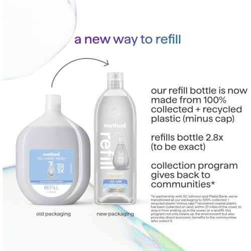 Method Gel Hand Soap Refill, Sweet Water, Recyclable Bottle, 34 oz (Pack of 4) (Packaging May Vary)