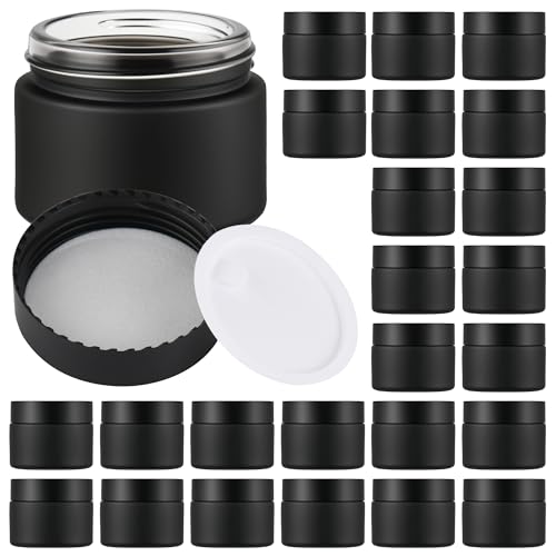 Glass Jars with Lids,Eco-Friendly Cosmetic Containers with Airtight Black Lids & Liners, Multi-Color Options for Cream, Lotion, Body Butter, DIY Skincare Travel Jars (Frosted Black, 2oz)