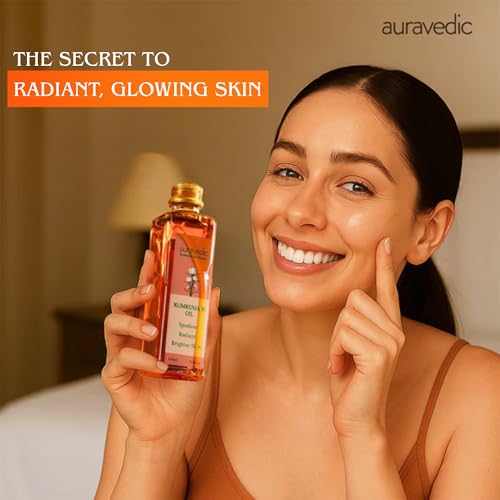 Auravedic Kumkumadi Oil Pure Saffron for Ultra Radiant Skin | Ayurvedic Oil for Dull, Dehydrated & Tired Skin | Lightweight Hydrating Formula for Smooth Texture | 3.38 Fl Oz (100ml)