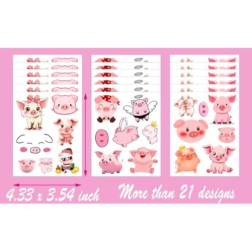 168 Pcs Pink Pig Temporary Tattoos Stickers Farm Animals Themed Birthday Party Favors Decorations Goodie Bag School Prizes Tattoo