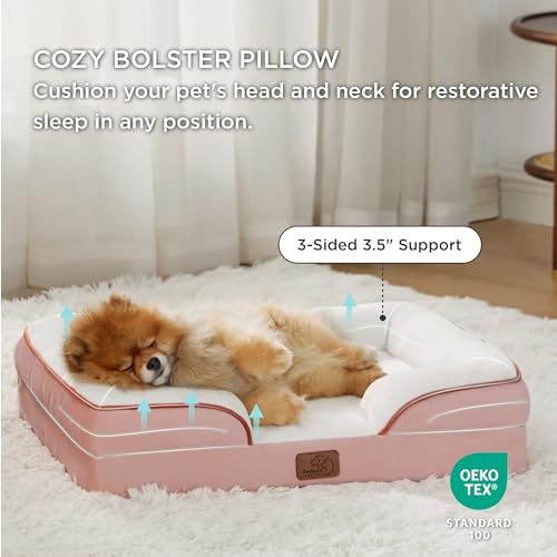 Bedsure Small Orthopedic Dog Bed - Washable Bolster Dog Sofa Beds for Small Dogs, Supportive Foam Pet Couch Bed with Removable Washable Cover, Waterproof Lining and Nonskid Bottom Couch, Pink