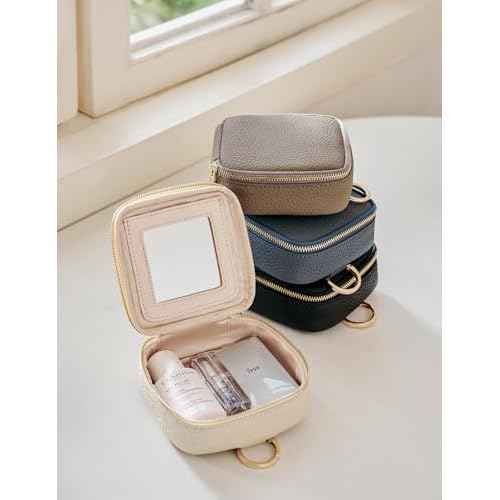 Clear Cosmetic Bag Double Layer Travel Toiletry Bag Clear Makeup Bag Case with 4 Compartments, Transparent Travel Bag for Toiletries, Large Toiletry Bag for Women Cosmetic Case (Black, Mini)