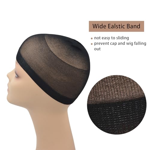 Black Nylon Wig Cap Set - 4 Stretchy, Invisible Hair Stocking Caps for Women & Kids