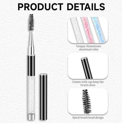 Spoolies Mascara Wands with Cap, 4 Pcs Portable Eye Lash Brush Wands Reusable Travel Eye Brow Brush Applicator Comb Makeup Tools for Eyelash Extensions Supplies, Make up Accessories for Women