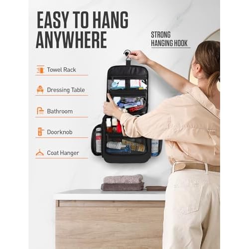 VENTURE 4TH Hanging Travel Toiletry Bag for Women & Men ? Large Toiletry Organizer with 18 Compartments, Removable TSA Pouch, Travel Wash Bag for Toiletries, Makeup & Shaving Kit (Black)