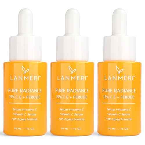 Lanmeri Vitamin C Face Serum 3pack- CE Ferulic Facial Serum with 15% Pure L-Ascorbic Acid, Ferulic Acid, Vitamin E, & Hyaluronic Acid - Anti Aging, Anti Wrinkle Skin Brightening Dark Spot Corrector