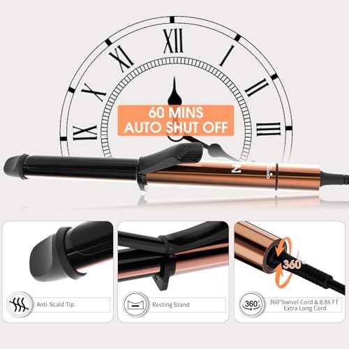 Nicebay 1 Inch Curling Iron, Ceramic Coated Hair Curling Wand, Rapid 430¡ÆF Heating, Temperature LED Display, 6 Temperature Settings, 60 Minutes Auto-Off