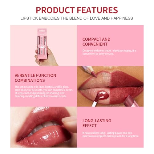 3-Piece Lip Liner & Lipstick Set - Matte & Gloss Combo