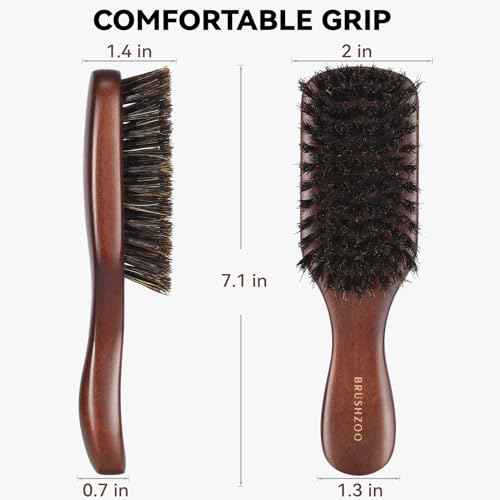 Beard Brush for Men Smooths Softens Beard and Exfoliates Skin and Scalp, 100% Boar Bristle Hair Brush for Beard & Short Hair Detangle add Natural Shine