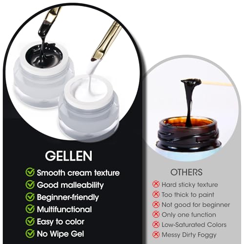 GELLEN Black & White Nail Painting Gel Set - 2Pcs 8g No Wipe Art Gel for Nails