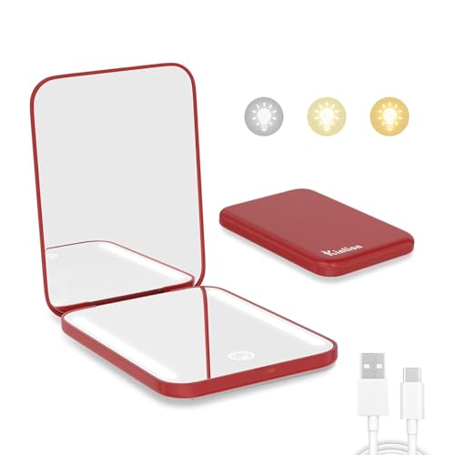Kintion Rechargeable Pocket Mirror 1X/3X Magnifying LED Light