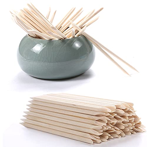 100 Pcs Orange Wooden Nail Sticks with Double Sided Cuticle Pusher for Manicure Pedicure - Pack of 1