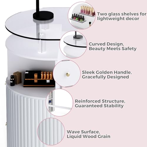 Manicure Table with Tempered Glass Top & Storage Cabinet