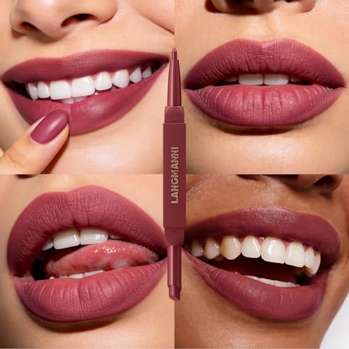 LANGMANNI 2-in-1 Lipstick & Lip Liner Set - 2 Colors | Matte Long-Lasting Makeup Kit #5+6