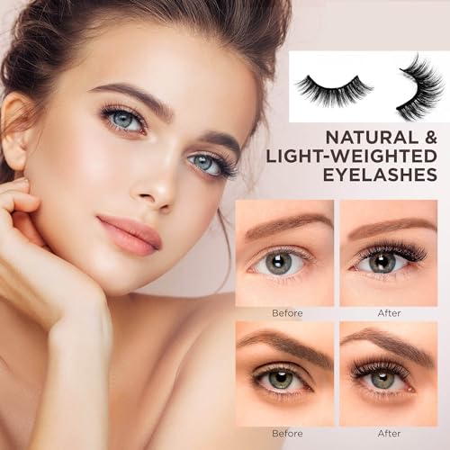 6 Pcs Self Adhesive Eyelashes, Reusable Self Adhesive Eyelashes, No Glue Eyelashes and Waterproof Wispy Lashes with Tweezers, Self-Adhesive False Eyelashes Natural Look