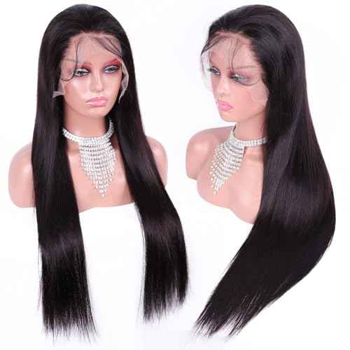 Flady 24 inch HD Lace Front Wigs Human Hair 13x4 Pre Plucked Bleached Knots Lace Front Wig 180% Bone Straight Human Hair Wigs for Black Women Glueless Transparent Lace Frontal Wigs Human Hair