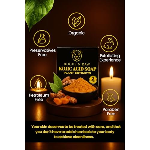 Turmeric Kojic Acid Soap Bars with Retinol, Collagen, Vitamin C & Glycerin - Natural Skin Brightening Soap for Dark Spots, Acne Scars & Even Tone - 2 Bars, 100G each